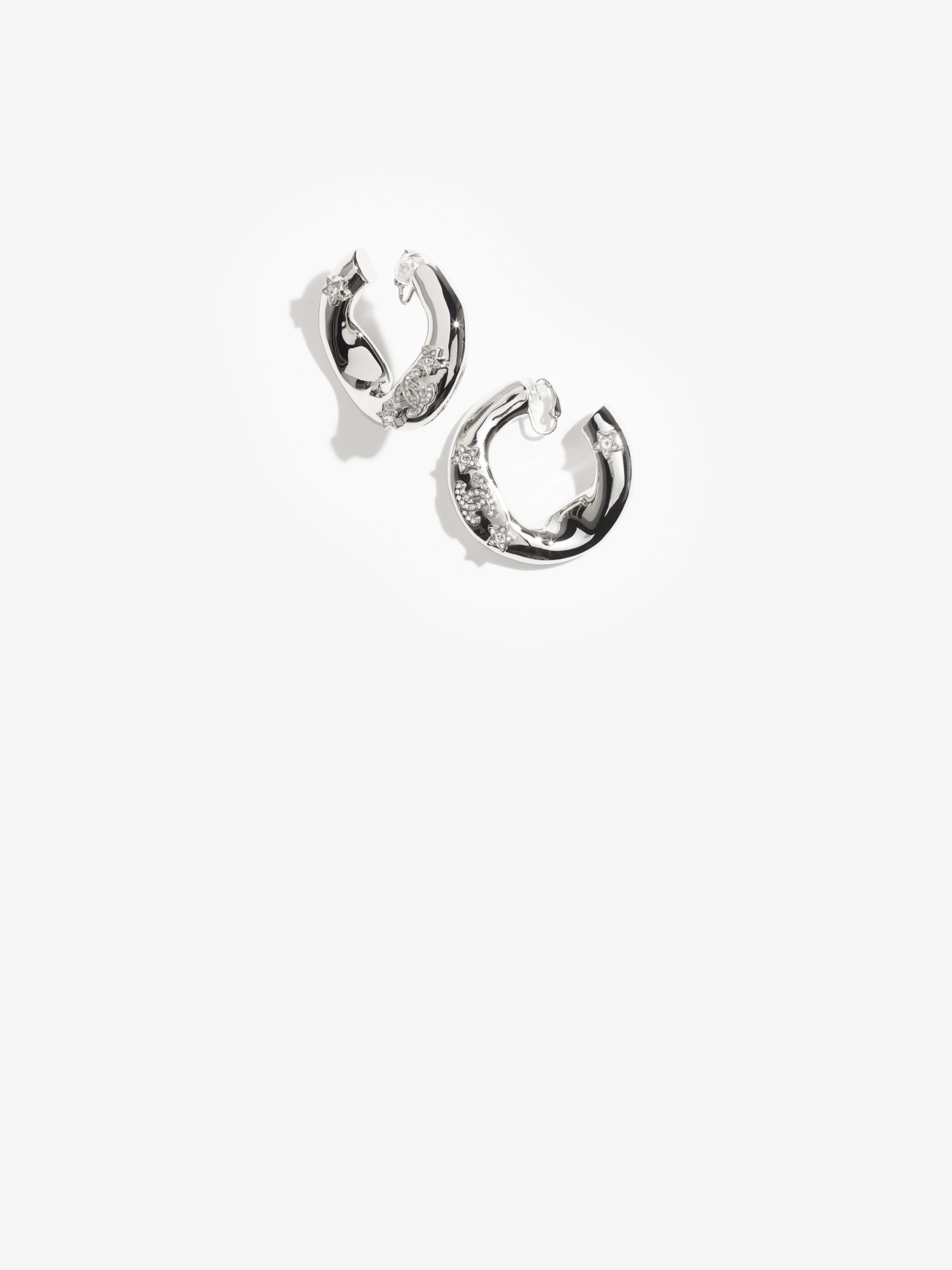 Clip-on Hoop Earrings - Stříbrná a křišťálová - Kov a štras - artistique pohled 1 velký